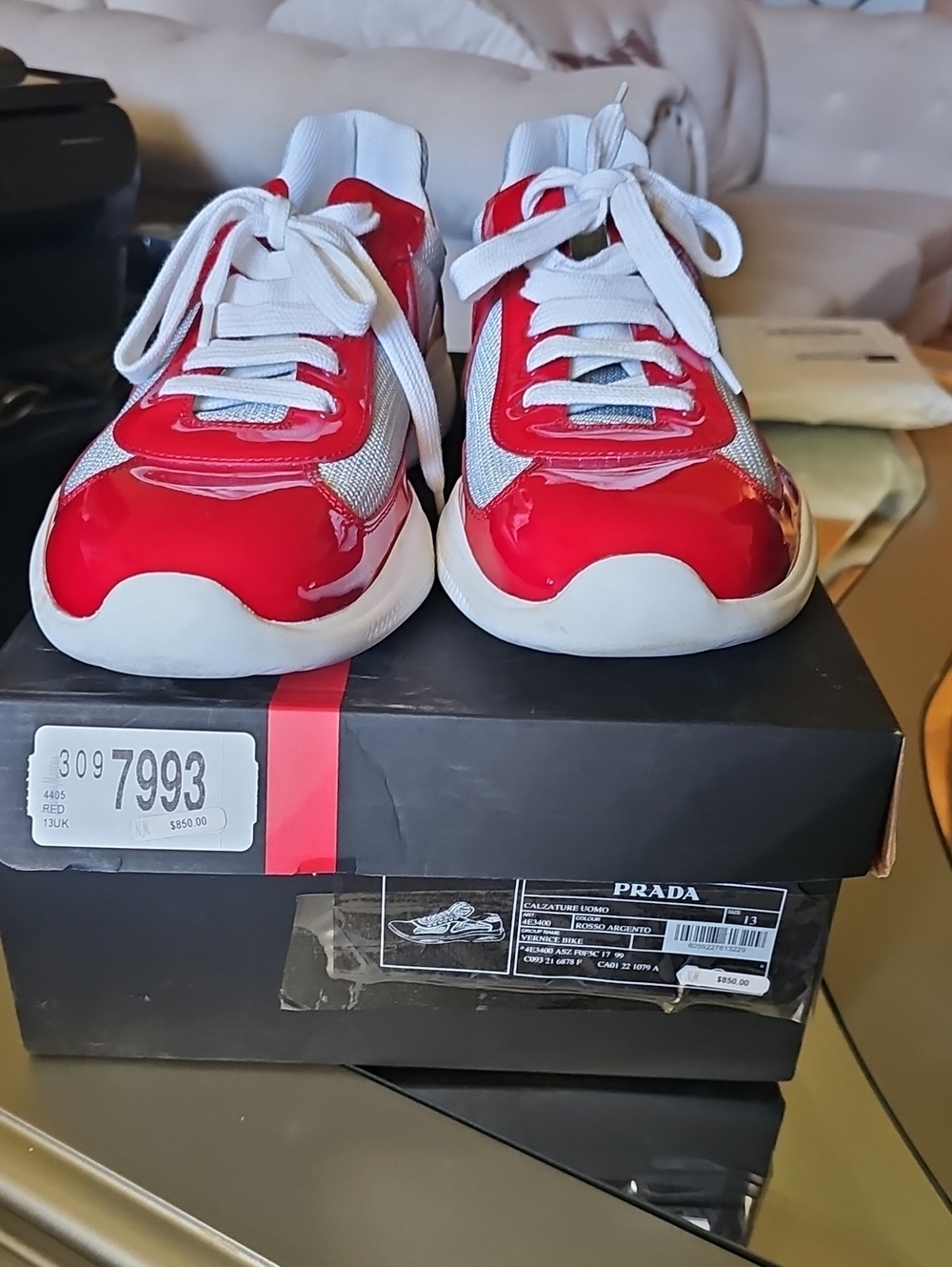 Prada Red and White Athletic Lace-Up Sneakers